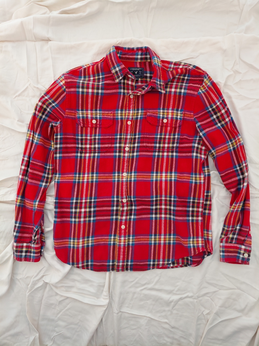 American Eagle Outfitters Red Plaid Button-Down Shirt